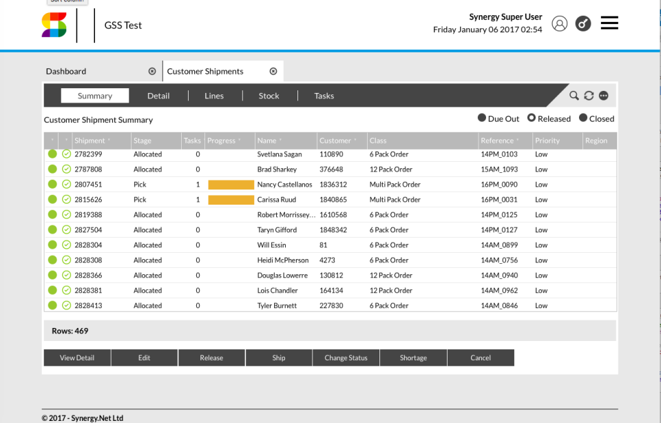 screenshot of SnapFulfil WMS